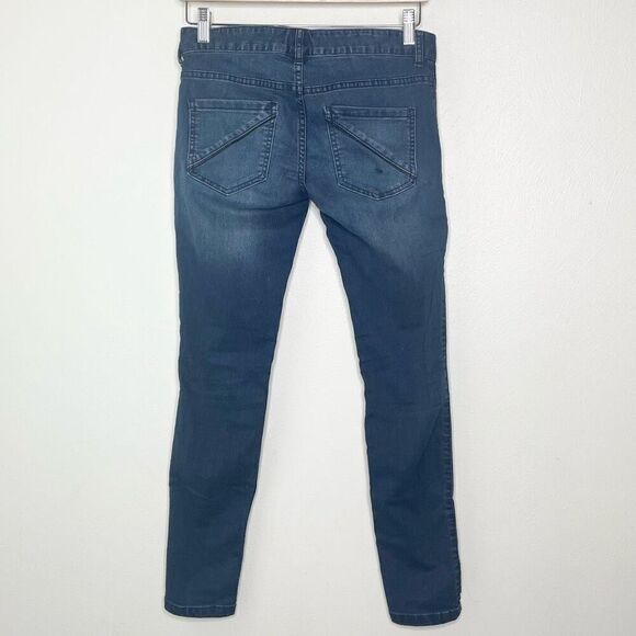 Free People Vegan Leather Trim Blue Skinny 5 Pocket Aquatic Blue Sz 27 - Picture 4 of 12